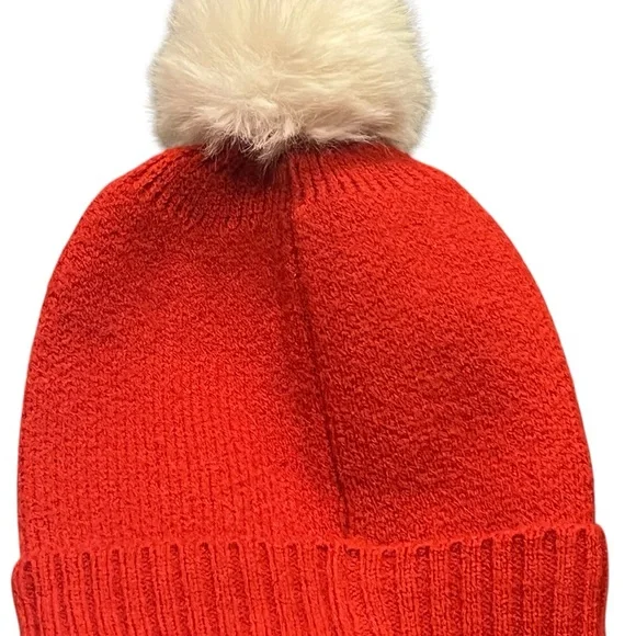 Red and White SNOW Pom Bennie Hat - Picture 7 of 9